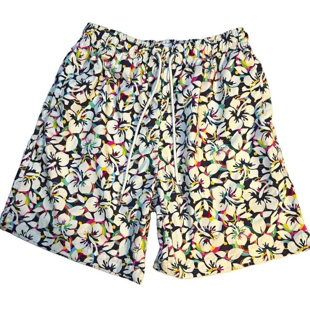 COVE Men's Floral Swim Shorts Trunks S Tropical Drawstring Pockets Vacation